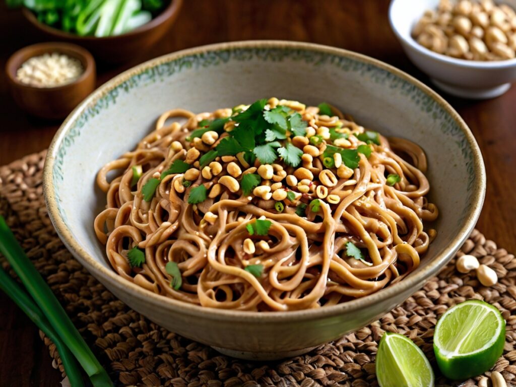Thai cuisine, Peanut noodles, Spicy recipes, Asian food, Noodle dishes, Peanut sauce, Vegetarian recipes, Vegan-friendly, Easy meals, Flavorful cooking